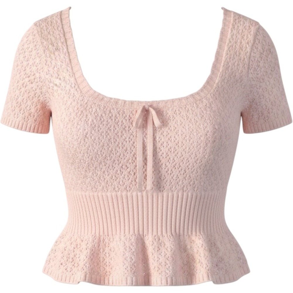 PacSun Women's Milkmaid Peplum Sweater Top Size M Pink Ribbed Waist Coquette